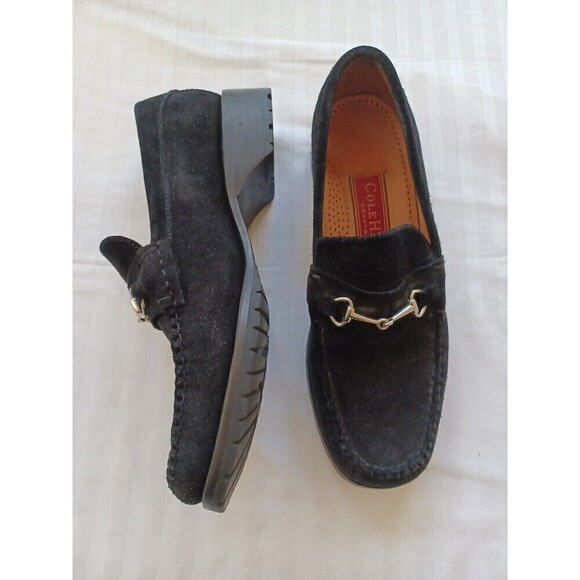 Cole Haan black suede loafer women's 6.5B horsebit hardware Vibram sole preppy - Picture 1 of 13